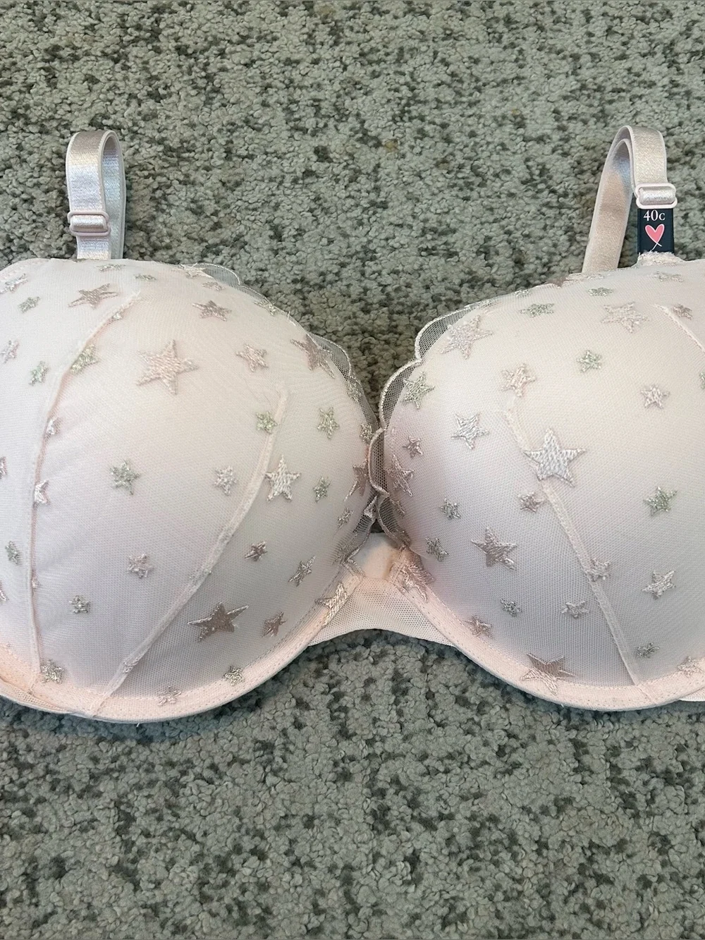 NWT Victoria’s Secret Pink Star Print Lace Under-Wire Push-Up Bra Size 40C